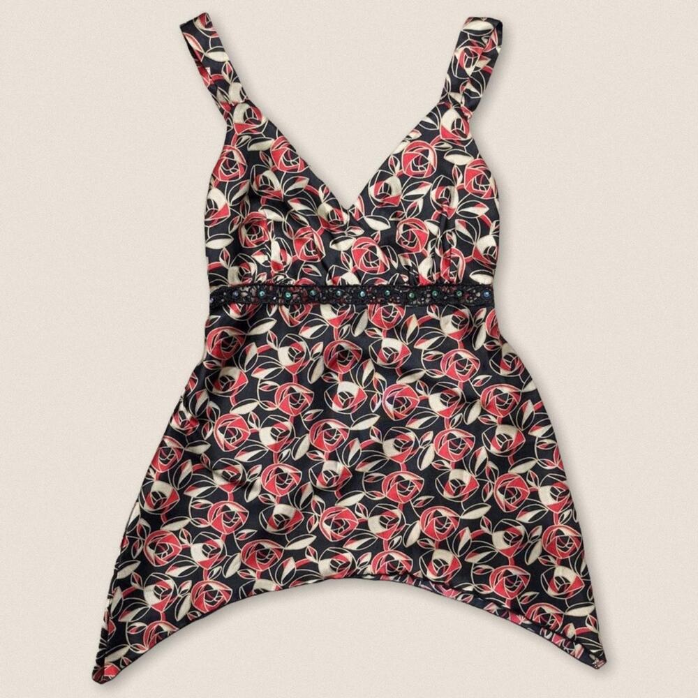 Y2K Anxiety Floral Babydoll Asymmetrical Tank top Size Large‎